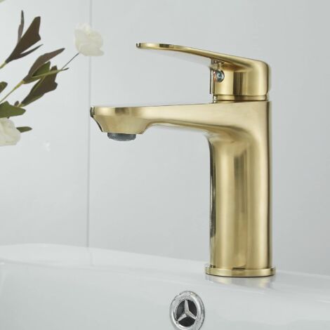 Einhand-waschtischarmatur Für Badezimmer, Moderner Einloch-waschtischarmatur Aus Massivem Messing, Keramikkartusche, Gebürstetes Gold