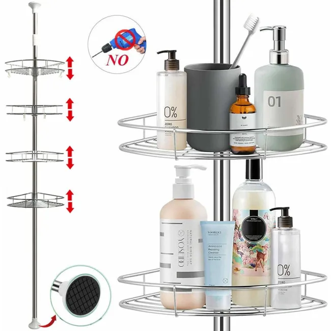 Etagère D'Angle De Douche Télescopique En Acier Inoxydable,hauteur Réglable Avec 4 Panier Pour Salle De Bain Et Cuisine - 300x29x21cm