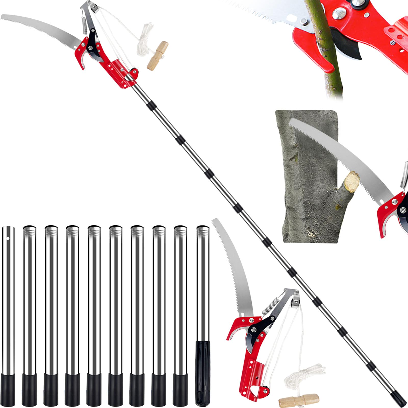 Coupe Branche Telescopique Avec Lame En Acier Au Carbone Sk5, Secateur Telescopique 2 En 1, Scie À Élaguer Extensible Réglable 82 À 408 Cm, Echenilloir Télescopique Pour Élagage Palmiers Arbustes