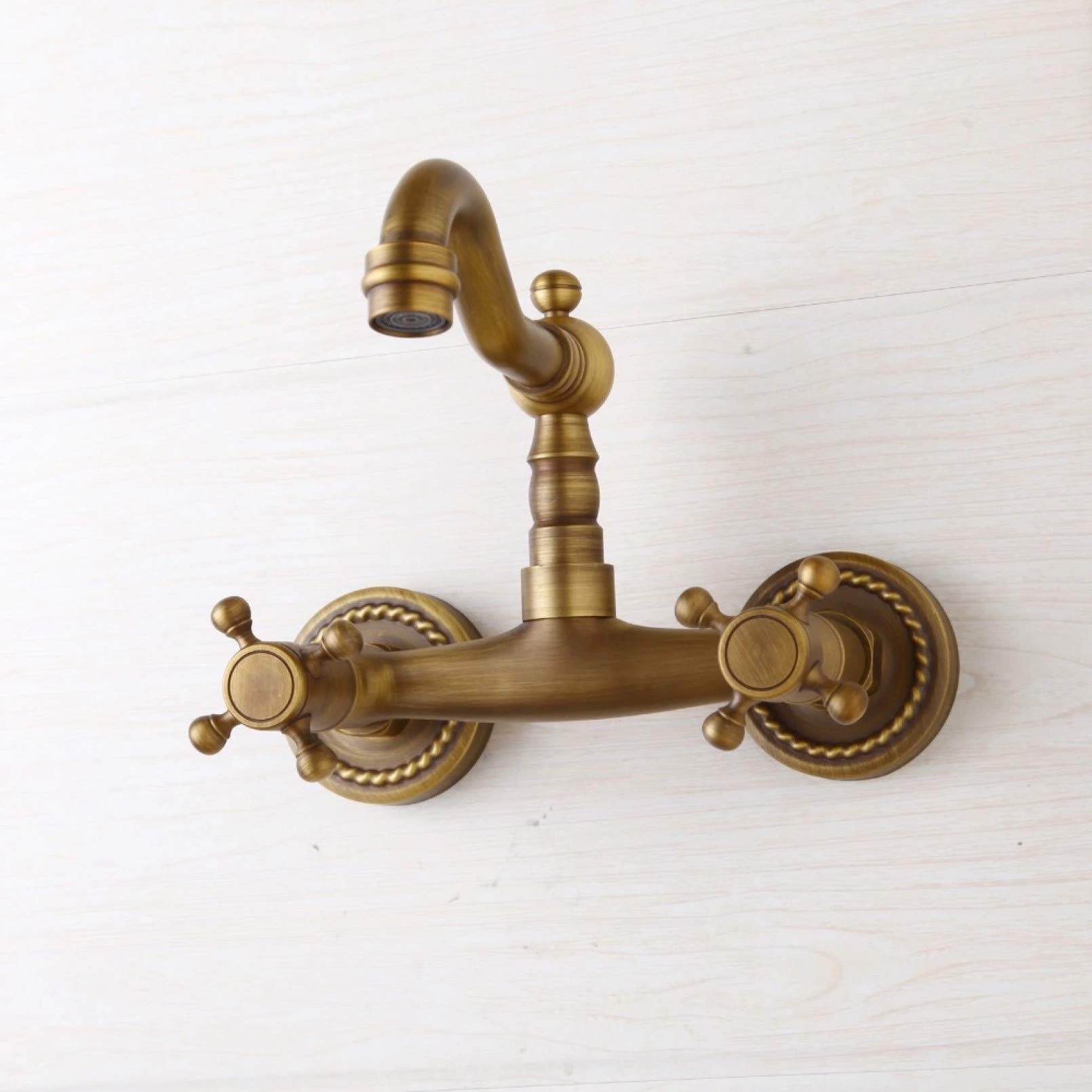 Robinet Cuivre Antique Cuisine Mitigeur Cuisine Classique Laiton Robinet Mural Double Levier Chaud Et Froid Pivotant Baignoire Robinet