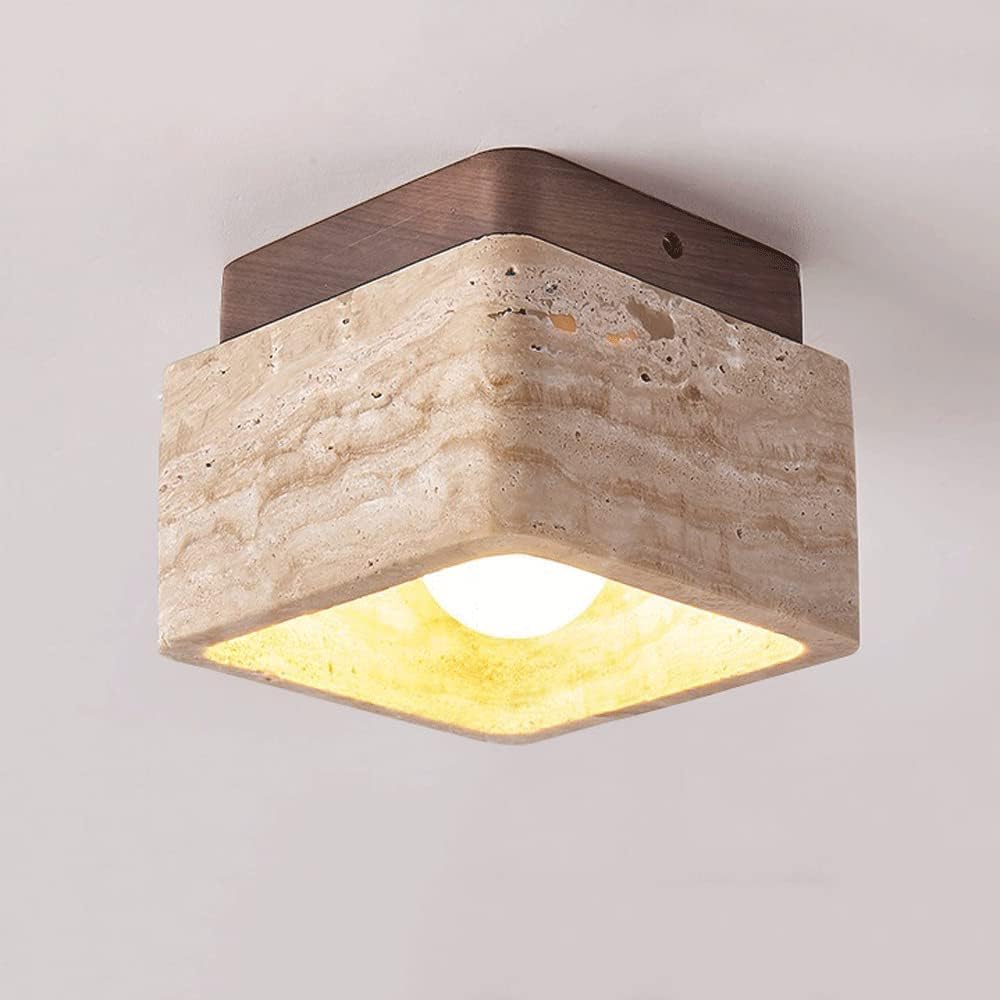 Plafonnier En Travertin Jaune Naturel Carré Noyer Bois Lampe De Plafond Vintage Luminaire Au Plafond Pour Chambre Salon Cuisine Couloir