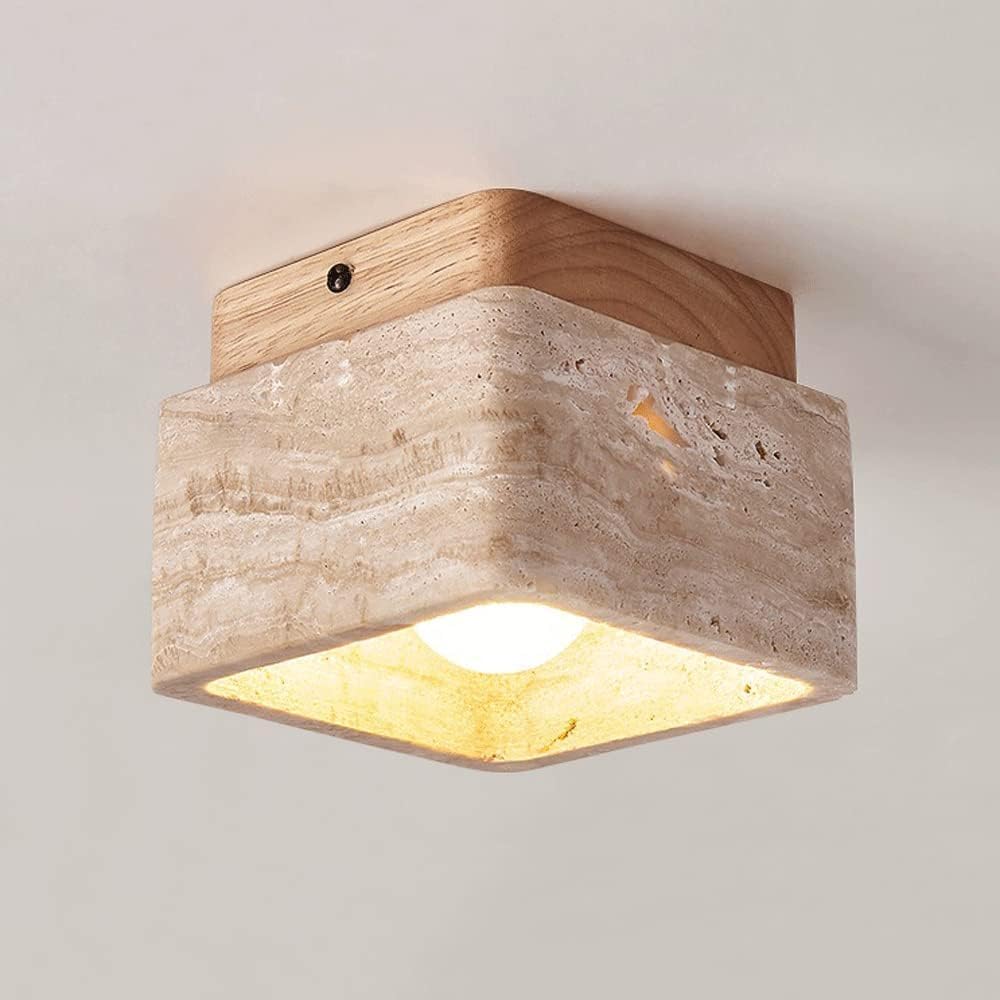 Plafonnier En Travertin Jaune Naturel Carré Bois Lampe De Plafond Vintage Luminaire Au Plafond Pour Chambre Salon Cuisine Couloir