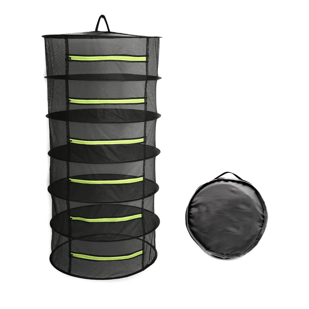 Haengenden Korb 6 Schichten Mit Reissverschluss Falten Trockengestell Kraut Trocknen Net Trockner Tasche Mesh Fue R Kraeuter Blue Ten Knospen Pflanzen（60120cm）