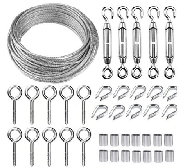 30m Corde En Acier Inoxydable À Suspendre Kit, 3mm Câble En Acier Inoxydable Enduit De Pvc , Pour Corde À Linge, Suspension Lumineuse
