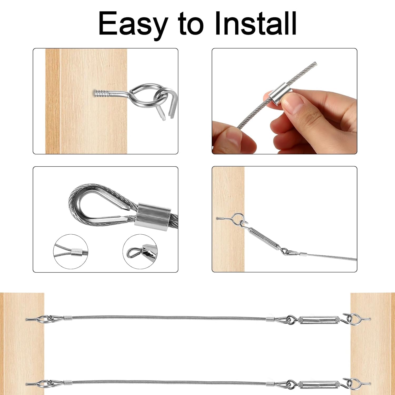Kit De Suspension Avec Corde En Acier Inoxydable De 30 M, Câble En Acier Inoxydable Gainé Pvc De 3 Mm Avec Tendeur De Corde M5 Et Crochets