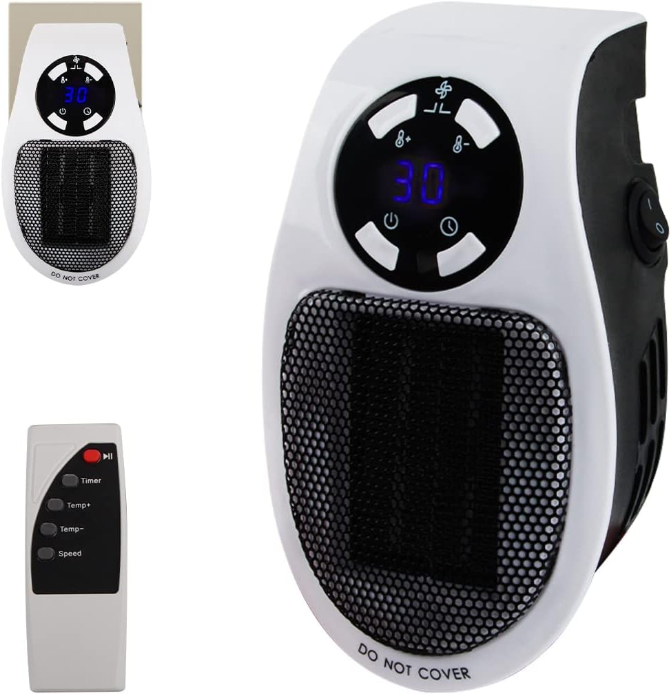 Chauffage Enfichable 500w, Fainfun Mini Chauffe-air Électrique Socket, Chauffage D'Espace Mural Avec Télécommande, Radiateur Électrique Soufflant 500w