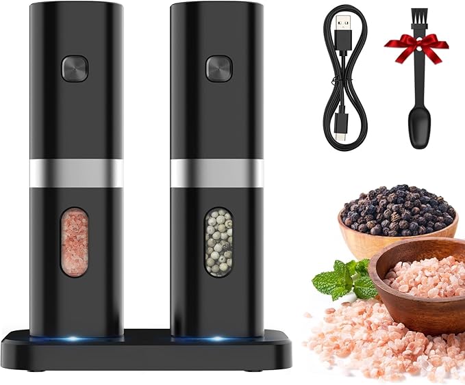 Moulin À Poivre Syaws, Ensemble Moulin À Sel Et Poivre Électrique, Moulin À Poivre Rechargeable (sans Piles), Moulin À Sel Automatique Avec Base De Chargement, Finesse De Mouture Réglable, Lumière Led
