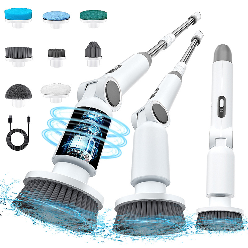 Brosse Nettoyage Electrique, Brosse Rotative Électrique Sans Fil,brosse Nettoyage Salle De Bain,manche Réglable Avec Affichage (white)