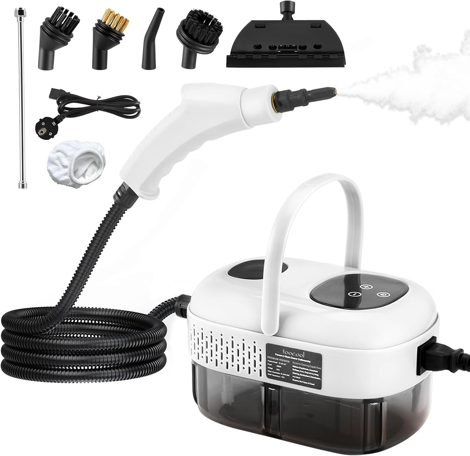 Nettoyeur Vapeur Portable 2500 W, 1100 Ml, Haute Pression, Avec 3 Têtes De Brosse - Nettoyeur Vapeur Multifonctionnel Pour Cuisine, Salle De Bain