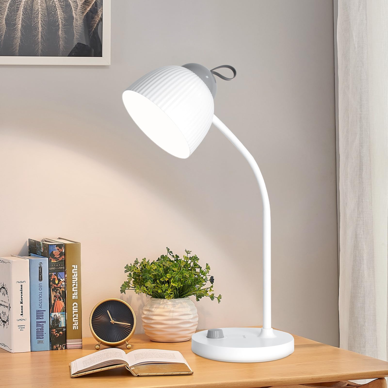 Lampe De Bureau Enfant Rechargeable - 3000mah, Protection Des Yeux, Col De Cygne À 360°, Crochet Et Bouton Rotatif, Lampe De Table Sans Fil Dimmable Idéale Pour Enfants, Lecture, Étude, Chevet