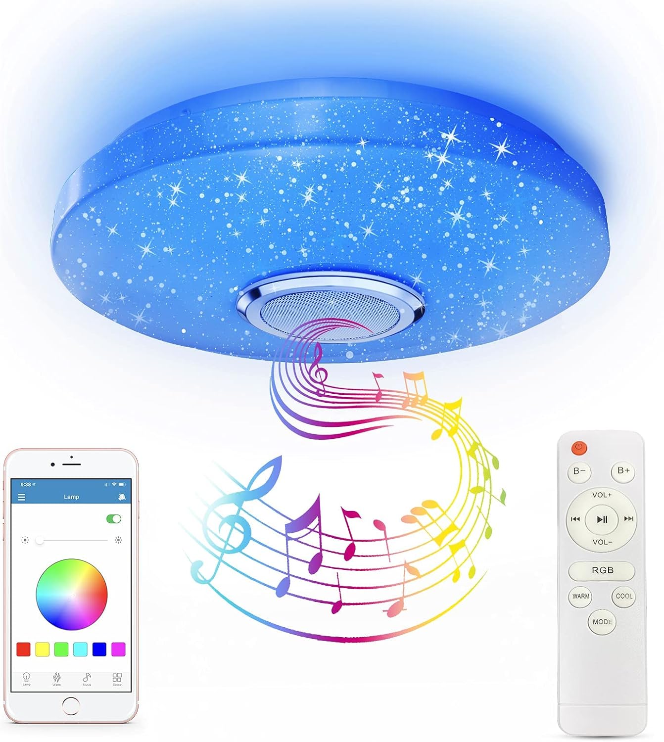 Lampe Led Réglable De 36 W, Avec Musique Et Couleurs Rgb, Compatible Bluetooth Altavoz, Conçue Pour La Salle De Bain.