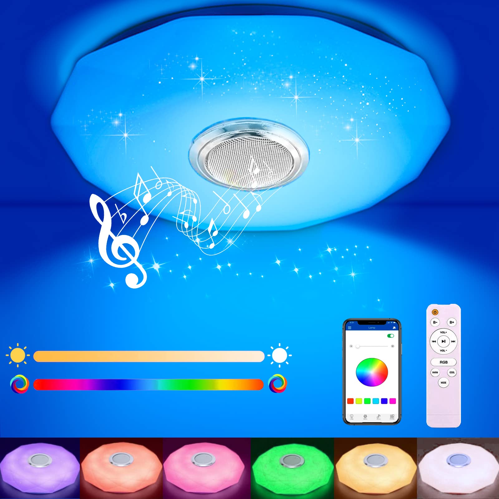Plafonnier Led Avec Télécommande,bluetooth,rgb Et Intensité Variable - Idéal Pour Chambre,salon Ou Salle De Bain