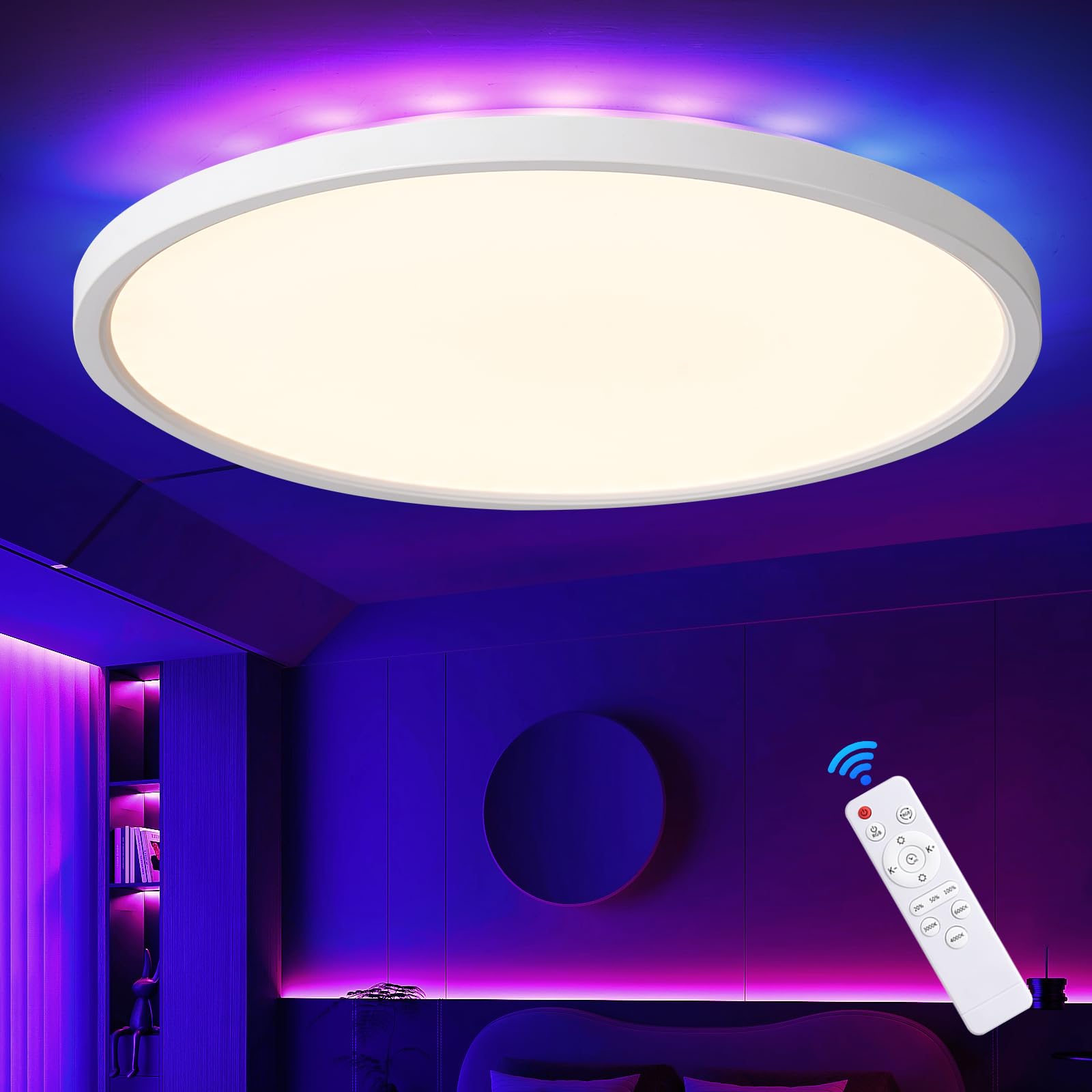 Plafonnier Led Rgb 30 Cm 3200lm,dimmable 3000-6500k,télécommande,minuterie,mémoire,ambiance,pour Chambre,salon,salle De Bain