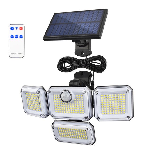 Lampes Solaires Extérieures Avec Détecteur De Mouvement 333 Led, Lampes De Sécurité Solaires Étanches Ip65, 3 Modes D'Éclairage, Avec Télécommande