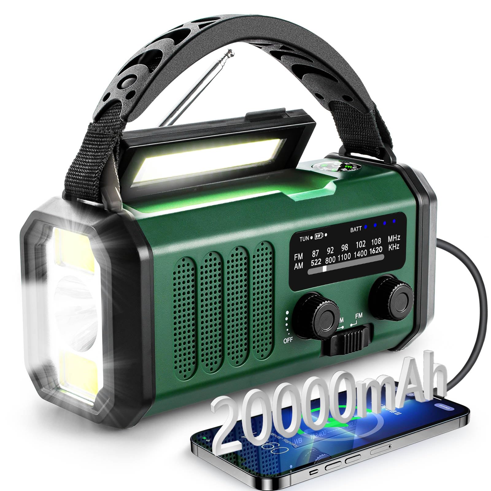 Radio D'Urgence Survie Radio Solaire Survie 20000mah Multifonction Am/fm,chargeur Solaire Pour Téléphone Lampe D'Urgence À Manivelle Kit De Survie
