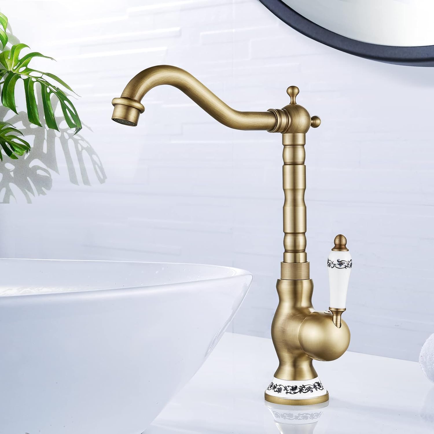 Robinet De Lavabo Rétro, Robinet De Salle De Bain En Laiton Bronze, Bec Pivotant À 360°, Mitigeur Intégré, Eau Chaude Et Froide, G3/8