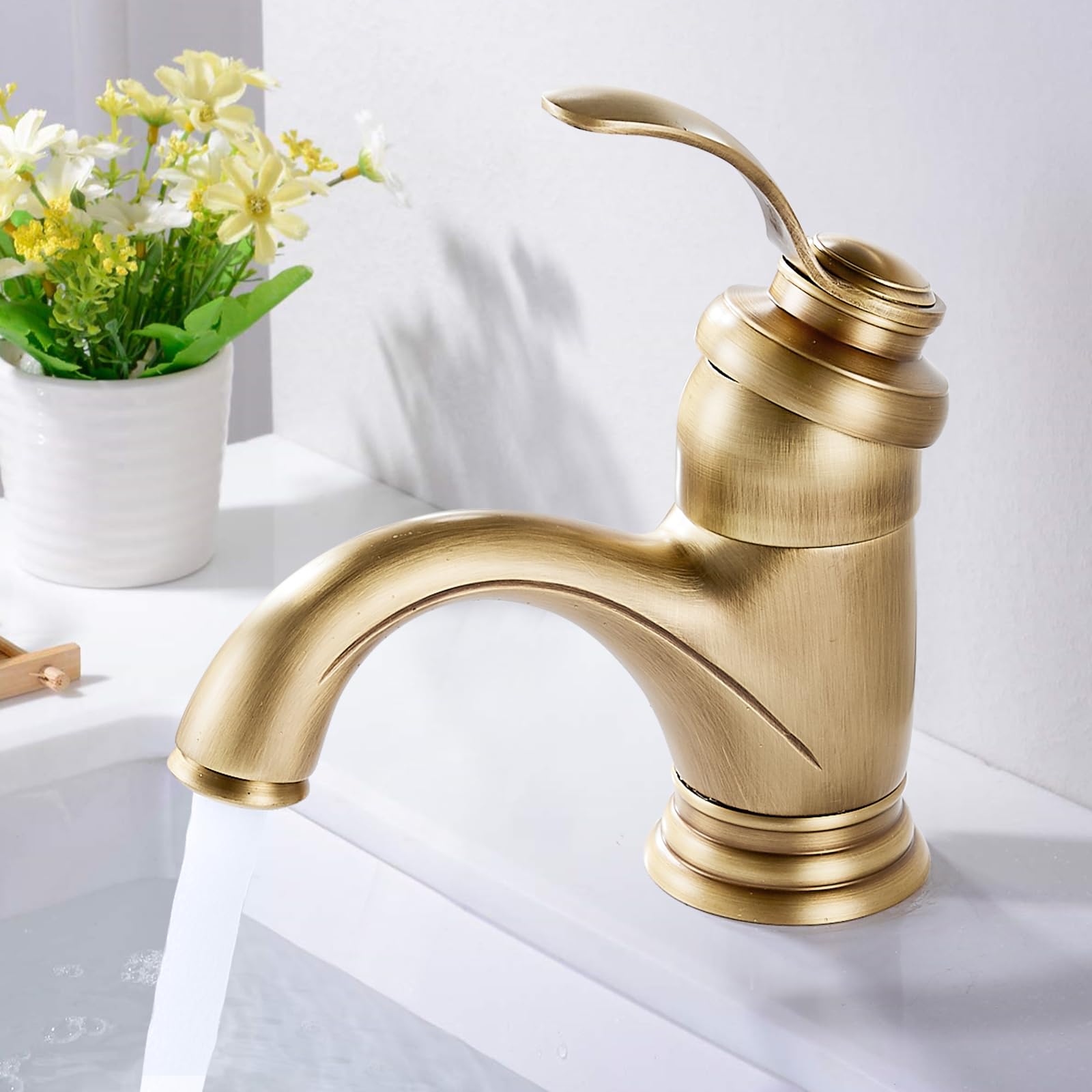 Robinet De Lavabo Rétro Monocommande En Laiton,mitigeur Moderne Avec Réglage Température Chaude/froide,connexion 3/8