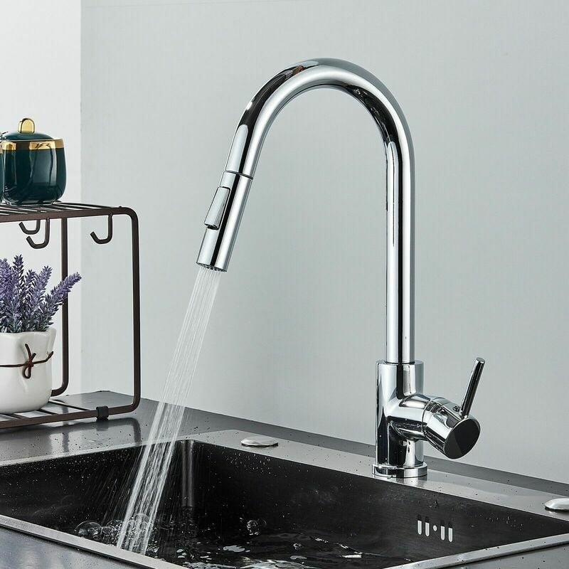 Robinet De Cuisine Avec Douchette Extractible, Mitigeur D'Évier Pivotant À 360°, Mitigeur De Cuisine À 2 Jets, Mitigeur Pour Cuisine, Robinet De Cuisine En Acier Inoxydable