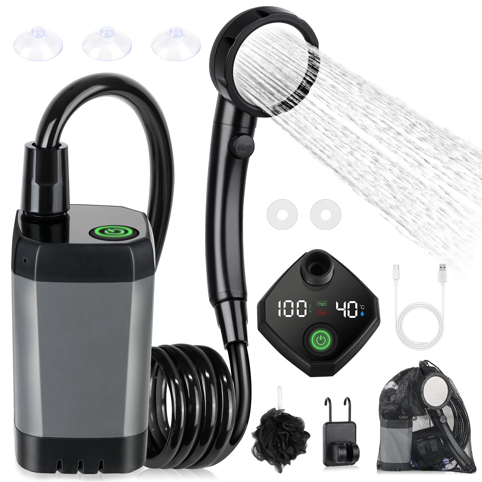 Kit De Douche De Camping Portable, Rechargeable Et Étanche, Adapté À Une Utilisation En Extérieur, Au Camping Et À La Randonnée.