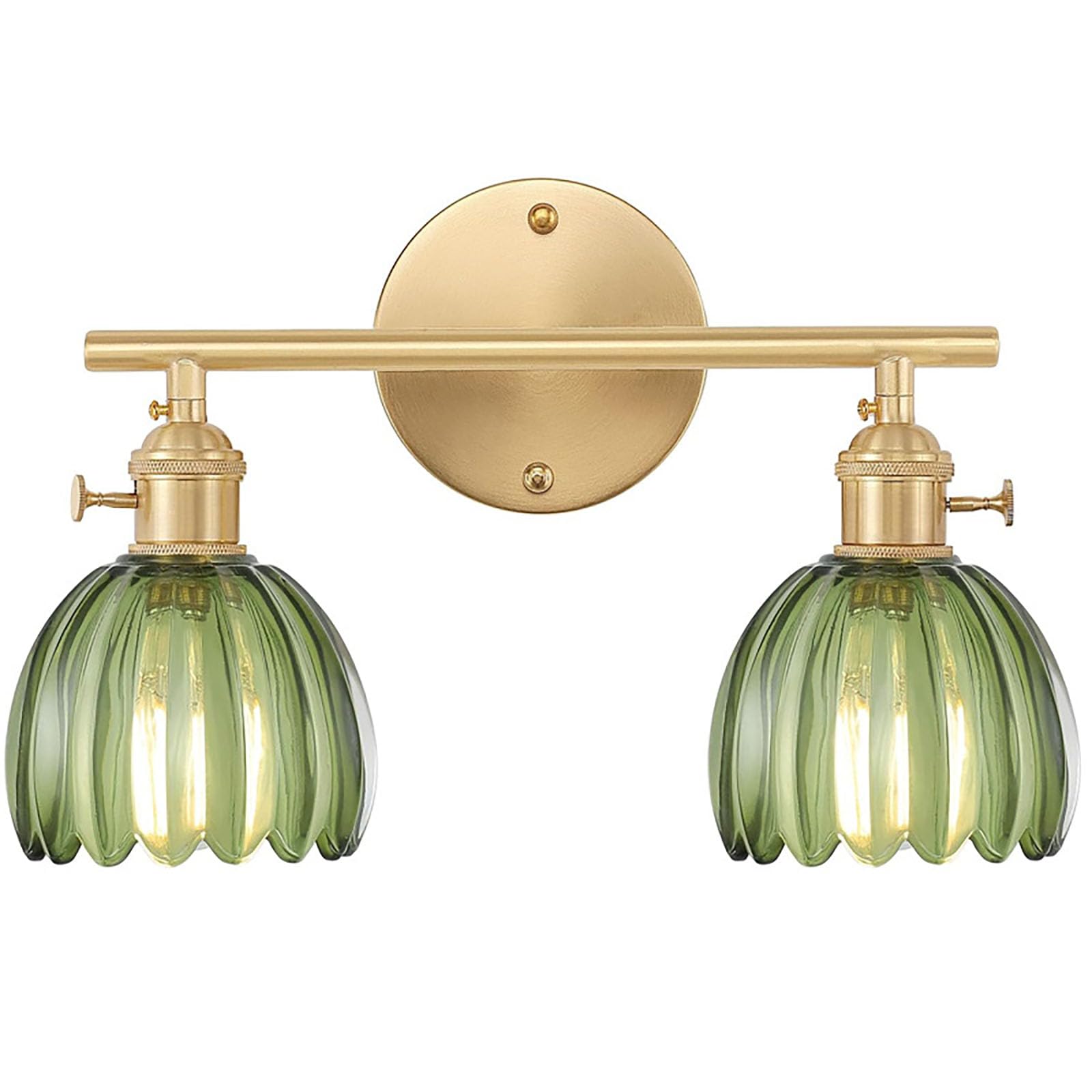 Applique Murale En Verre Avec Interrupteur 2 Tête De Lampe Éclairage Mural Abat-jour En Verre Vert Lampe Mural Pour Salle De Bain Salon Chambre