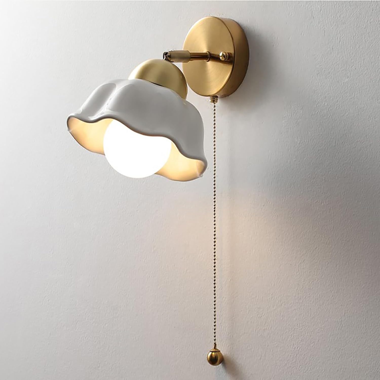 Applique Murale En Céramique Luminaire Mural En Laiton Avec Interrupteur, Forme De Fleur Créatif Lampe Murale Pour Cuisine Chambre Salle À Manger Salon