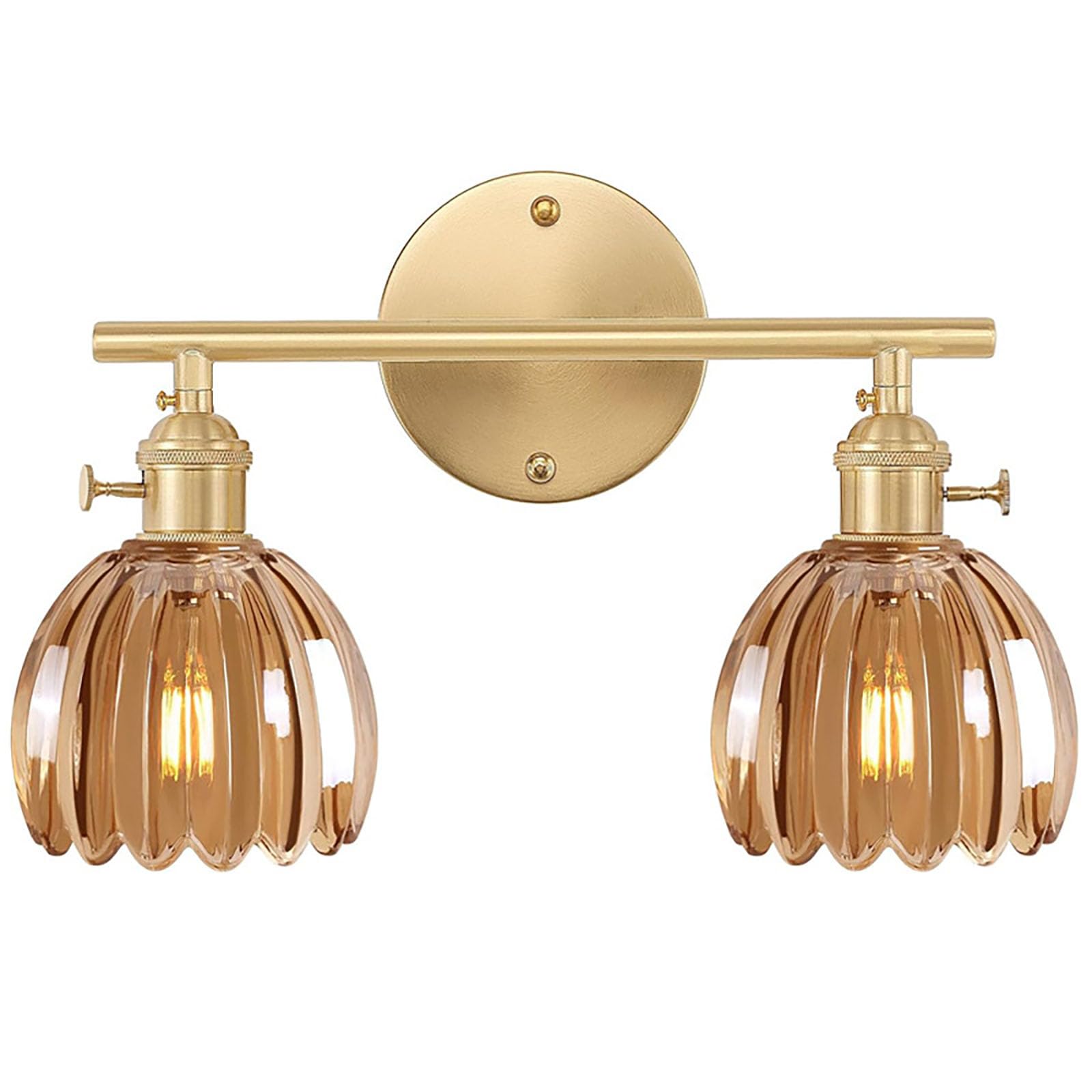 Lampe Applique En Verre Double Tête Fleur Applique Murale Avec Interrupteur Ambre Abat-jour Éclairage Luminaire Mural Pour Salle De Bain Salon