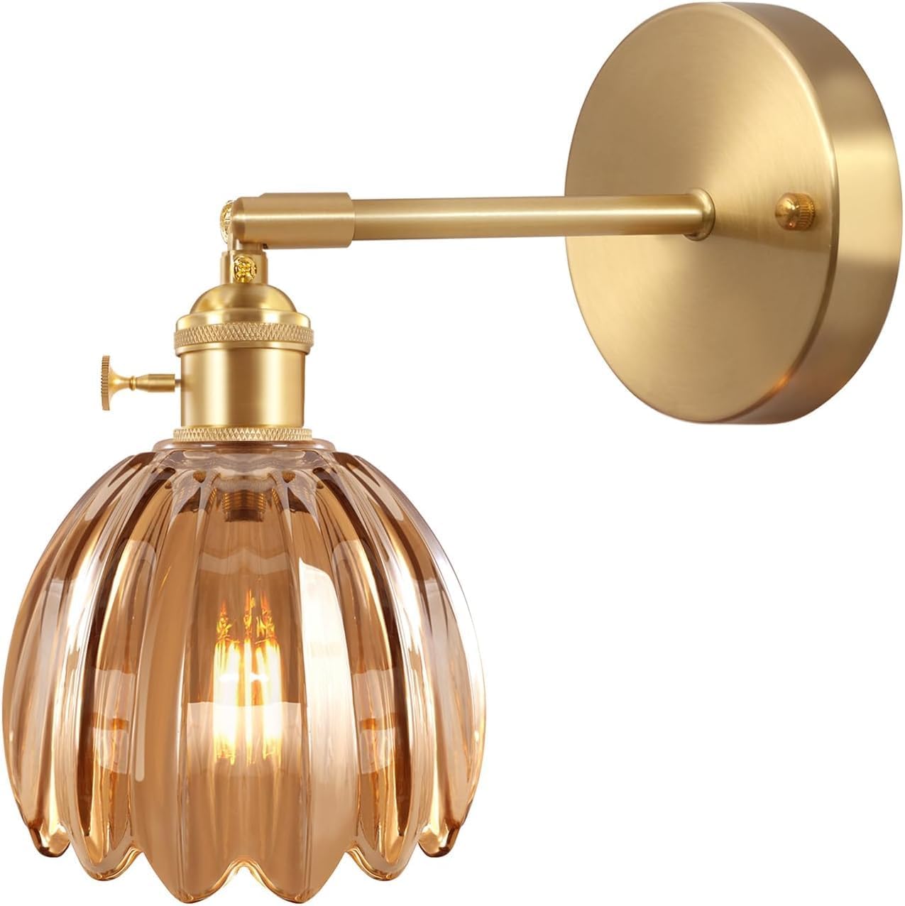 Applique Murale Intérieure Avec Interrupteur Abat-jour En Verre Lampe Murale Fleur Luminaire Lampe Applique Pour Salle De Bain Salon Chambre, Ambre