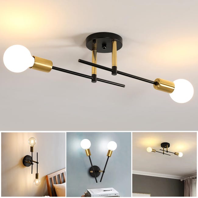 Lustre Sputnik, Lustre Industriel, Plafonnier En Métal À 2 Têtes, Plafonnier Vintage, Base E27 (ampoule Non Incluse)