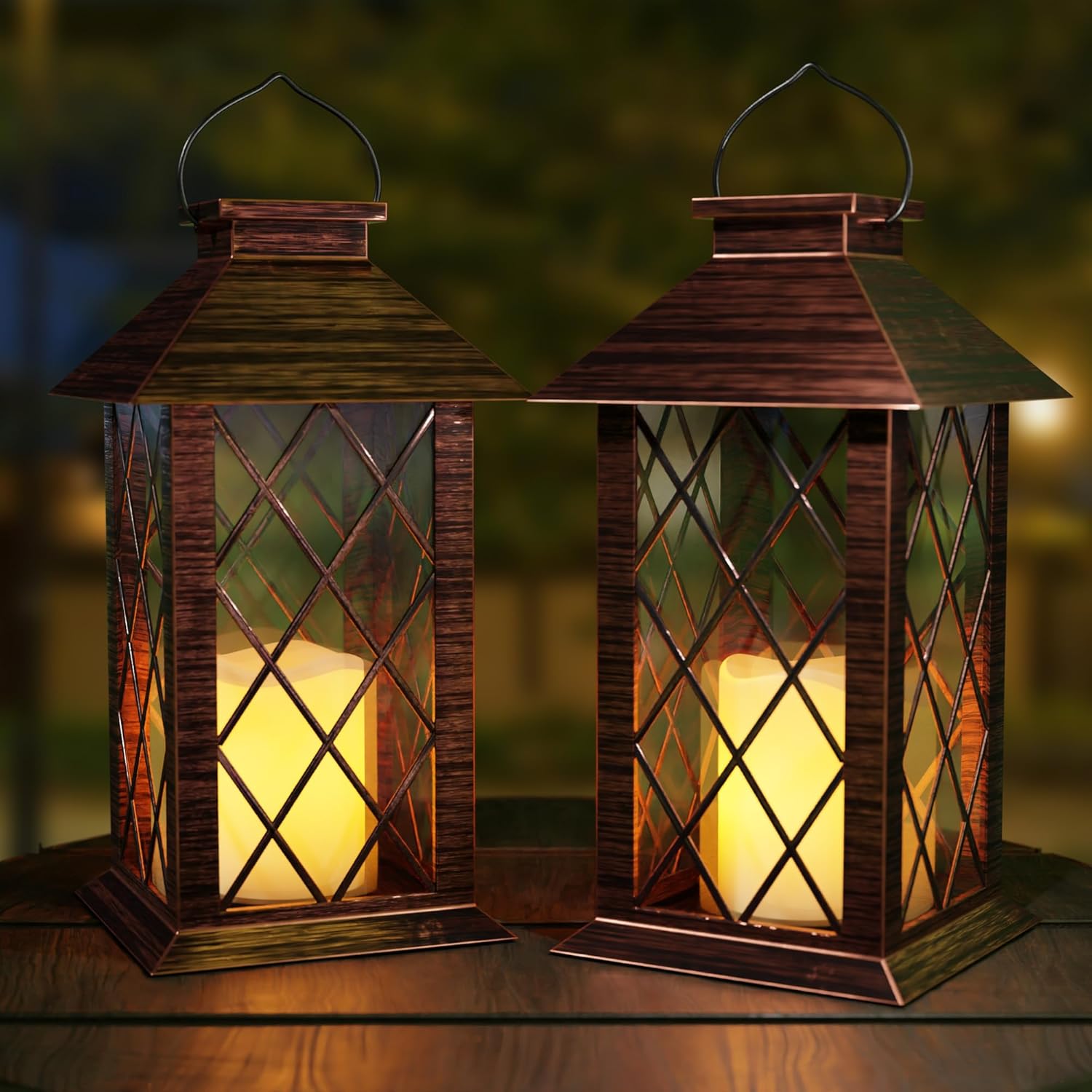 Lot De 2 Lampes Solaires De Jardin, Étanches Ip44, [classe Énergétique A++], Cuivre Rouge