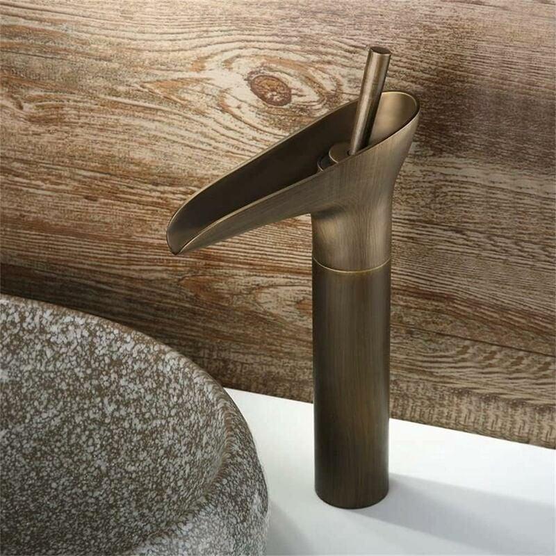 Mitigeu De Lavabo Laiton Antique Classique 1 Trou Lavabo Vasque Robinet Cascade En Laiton Massif En Laiton Antique