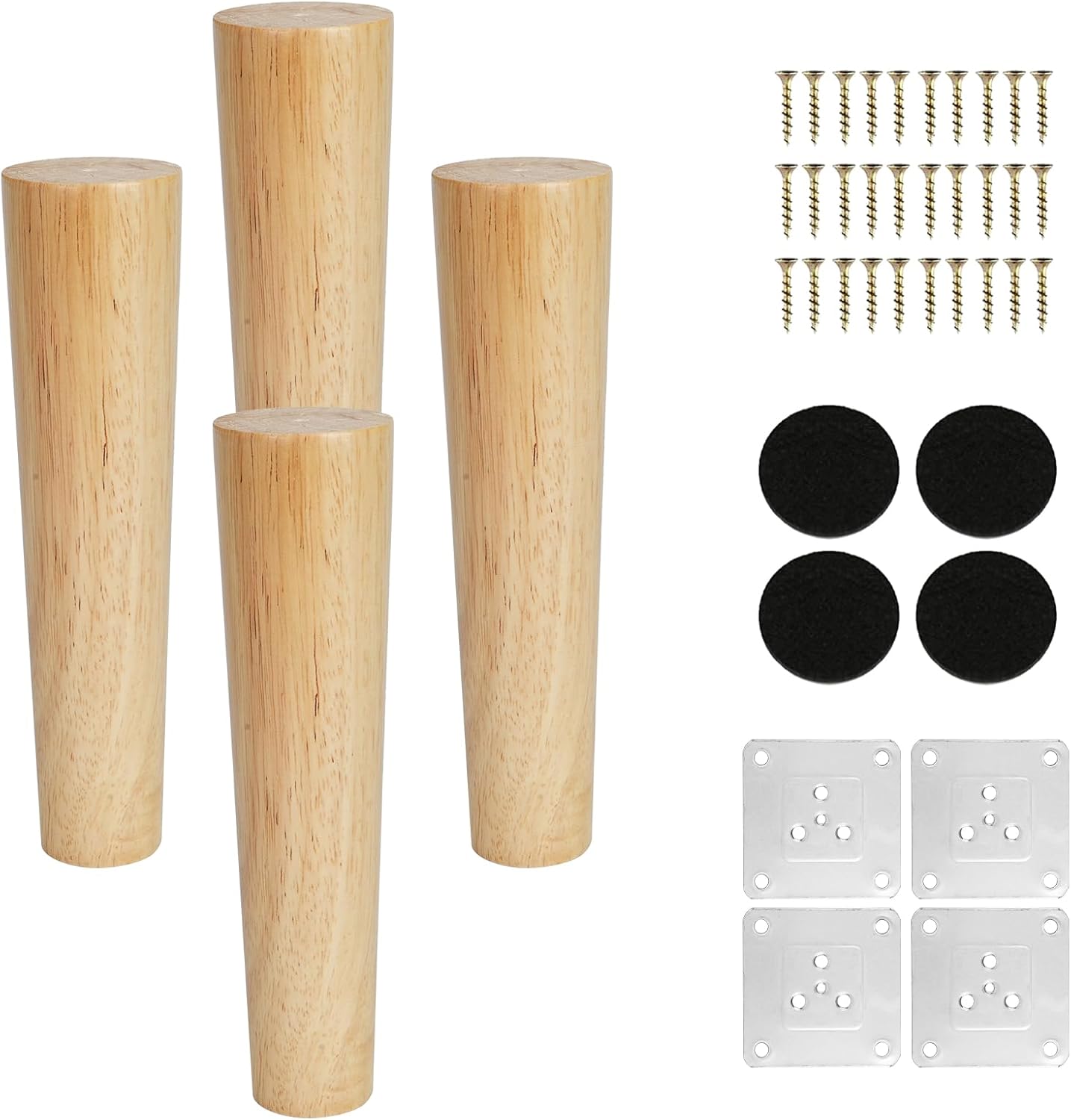 Pièces 20cm Pieds De Meubles Bois Coniques En Chêne Massif Pieds De Table En Bois Pieds D'Armoire Pieds De Canapé Avec Plaque