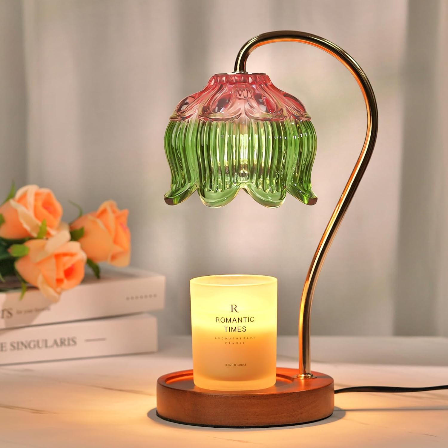 Lampe Chauffe Bougie, Avec Minuterie Et Variateur,réglable En Hauteur,candle Warmer Lamp Pour Bougies Parfumées En Verre,maison,chambre,rose Et Vert