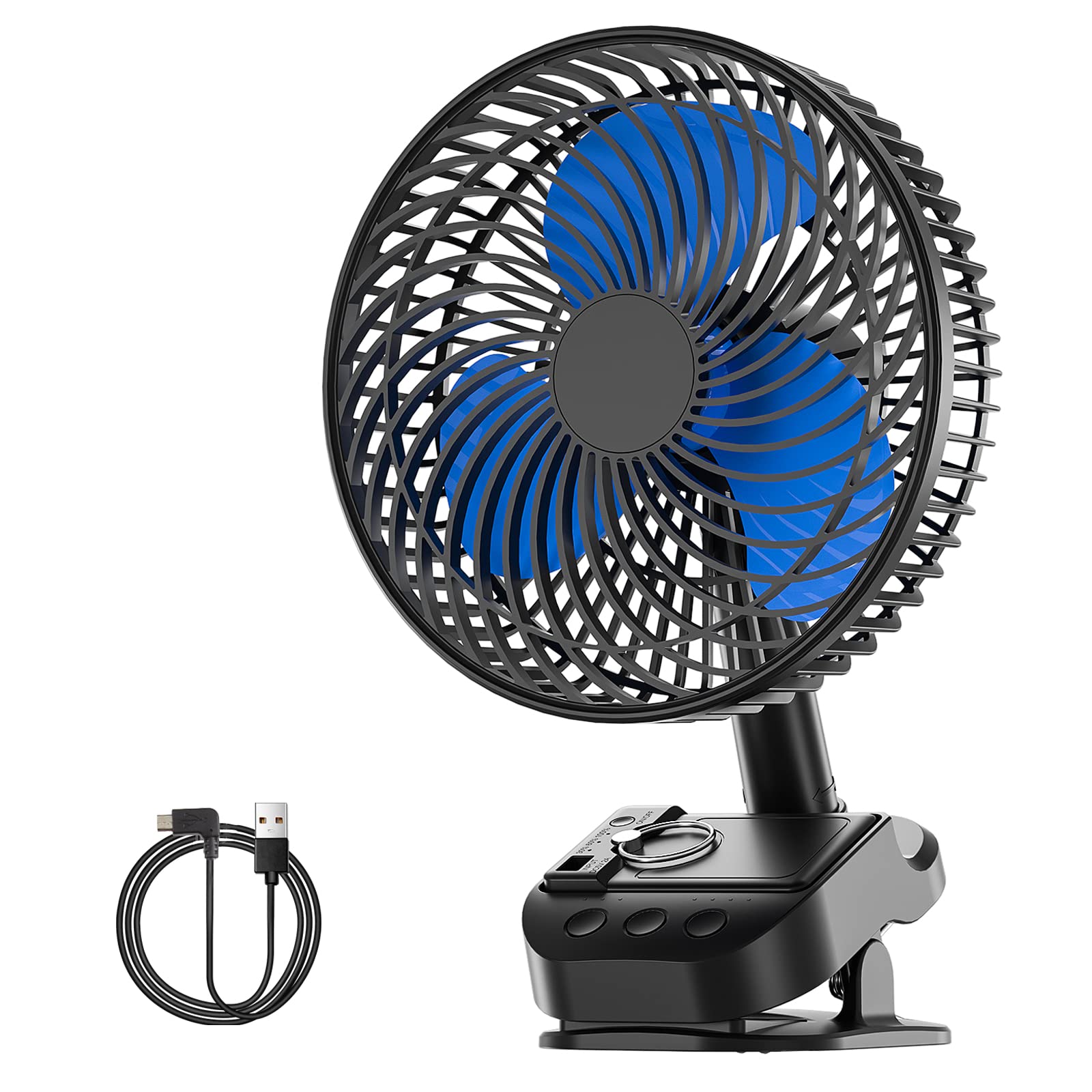 Ventilateur Usb De Clip, 10000 Mah Rechargeable Batterie Ventilateur, 5 Vitessesc Camping Ventilateur, Rotation Multi-angle, Minuterie, Avec Clip Et Crochet Pour Bébé Poussette, Bureau