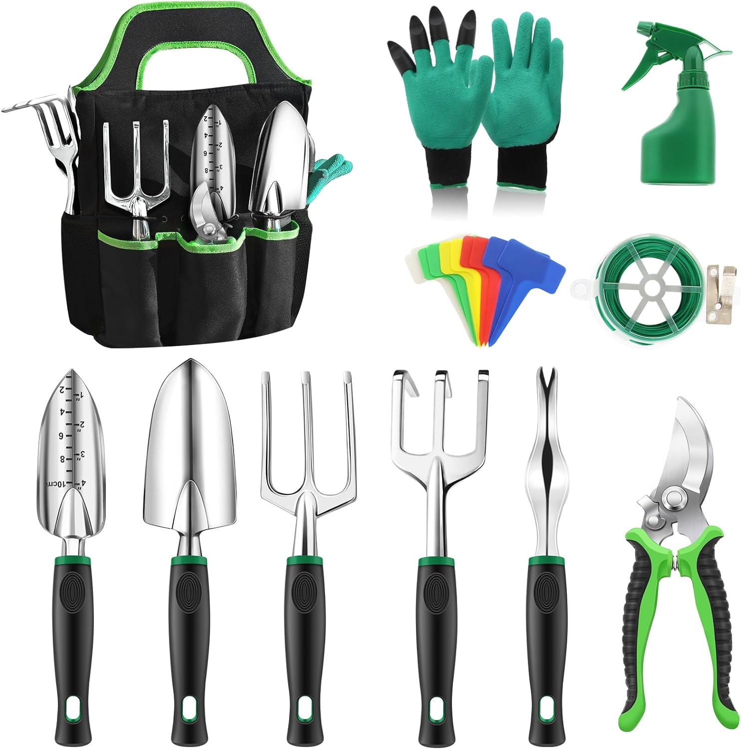 Outil De Jardinage 21pcs Tough Résistant À La Corrosion Kit De Jardinage Présent Adulte Avec Sac De Rangement Gants Antidérapants Semis Taille Repiquage Et Entretien