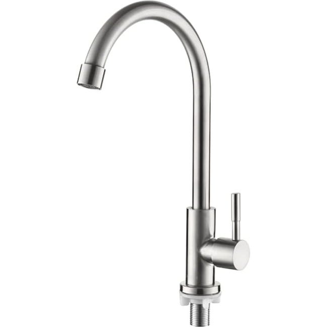Robinet De Cuisine À Eau Froide Simple, Pivotant À 360°, Robinet D'Évier De Cuisine À Levier Unique, Acier Inoxydable, Argent Brossé
