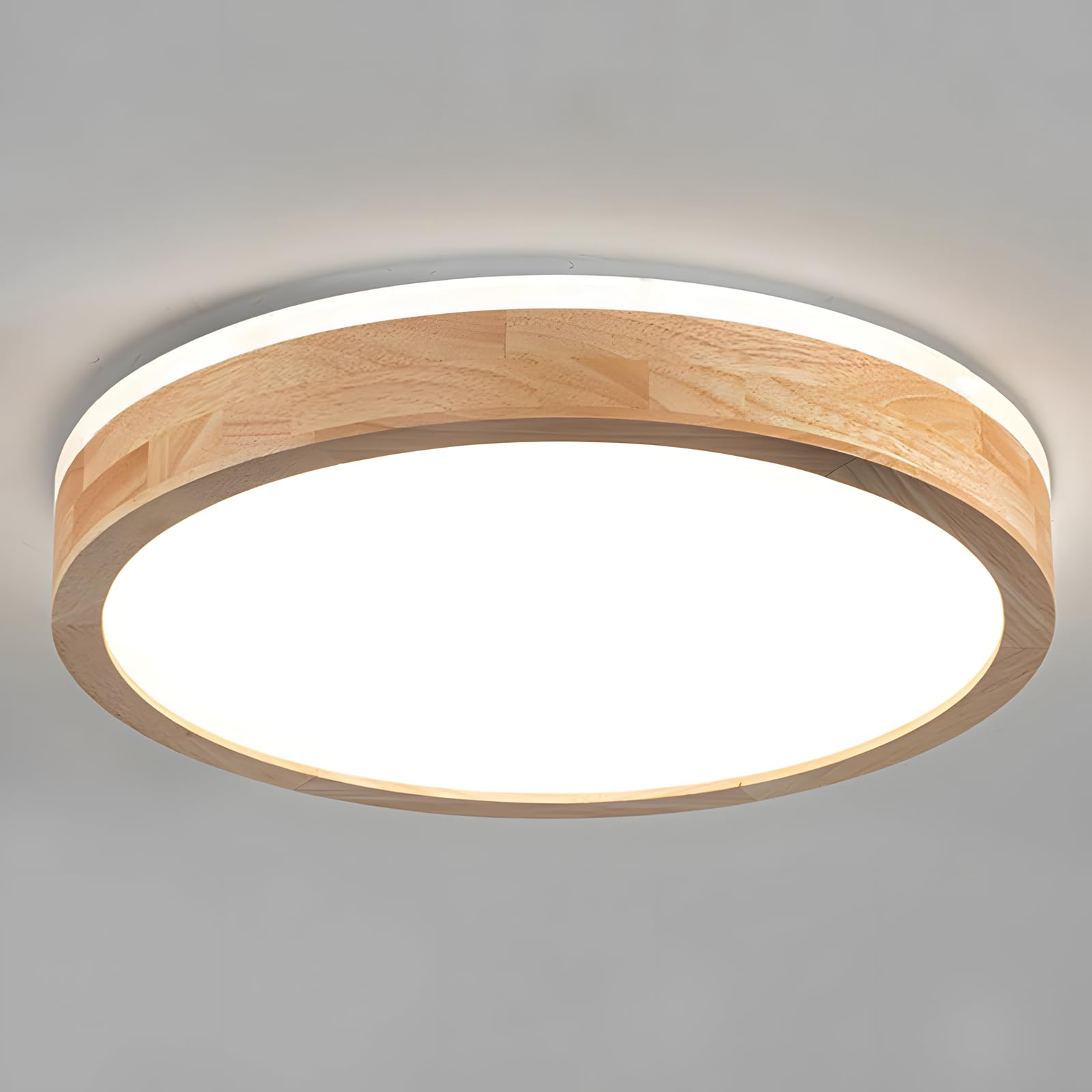 Plafonnier Led En Bois Naturel,lumière 360° Blanc Froid 6000k,18w 1600lm Pour Salon,cuisine,bureau,chambre (diamètre 30cm)