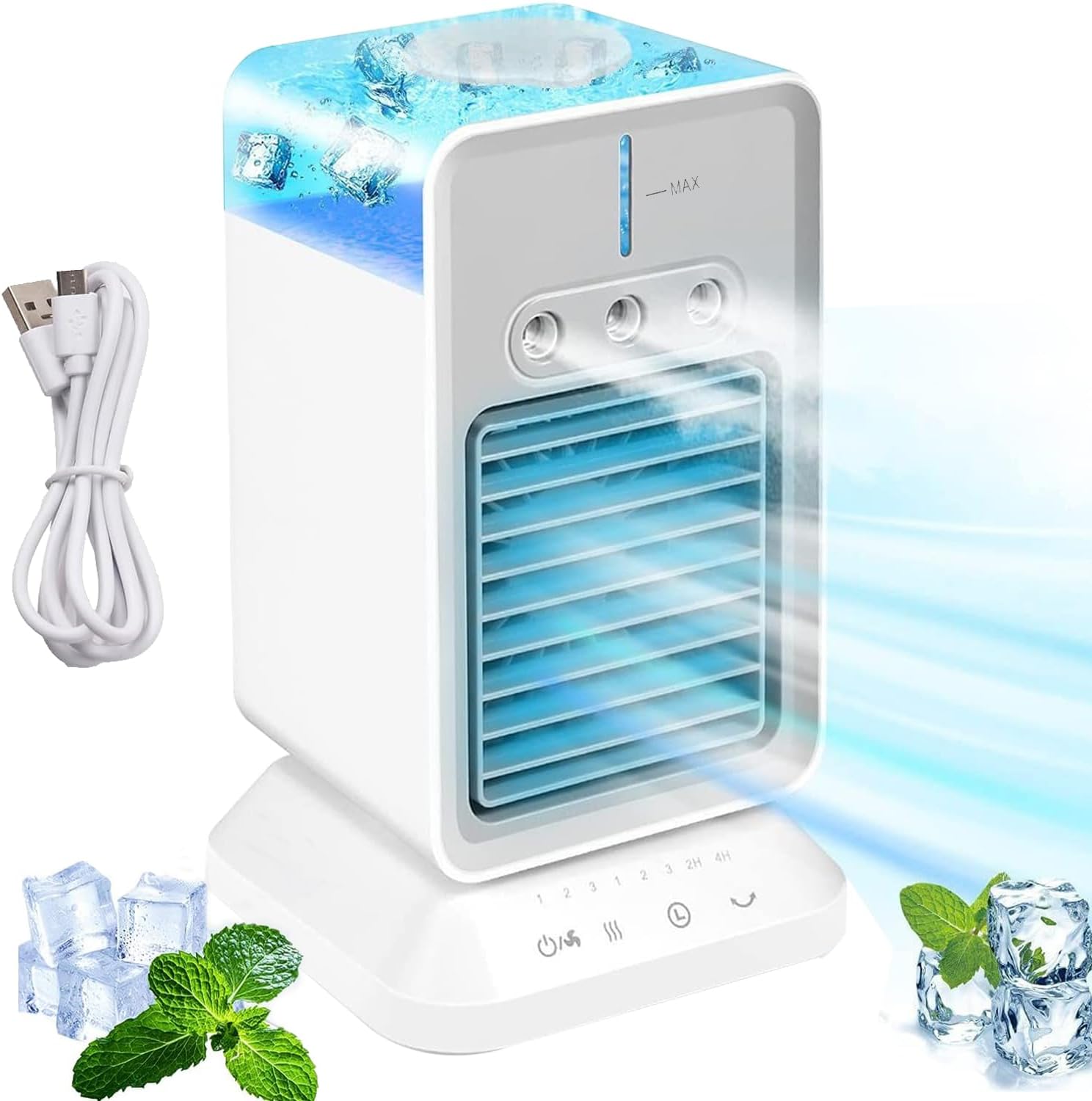 Refroidisseur D'Air, 3 Vitesses De Vent, Alimentation En Air Pivotante Grand Angle, Ventilateur Humidificateur, Enfichable Et Rechargeable