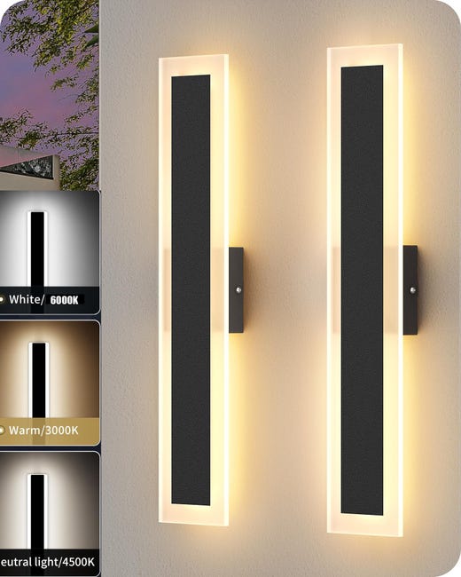 2pcs Applique Murale Moderne En Fer 60 Cm, 3 Couleurs À Intensité Variable, Led Pour Intérieur Et Extérieur, Étanche Ip65, 90-260 V,pour Les Porches