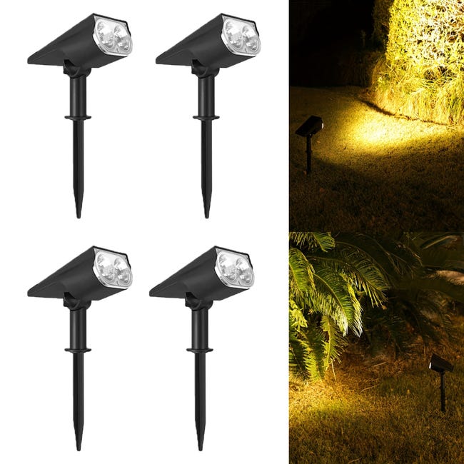 Paquet De 4 Lampes Solaires Extérieures Pour Paysage, Lampes Solaires 2led, Étanche Ip65, Lumière Chaude