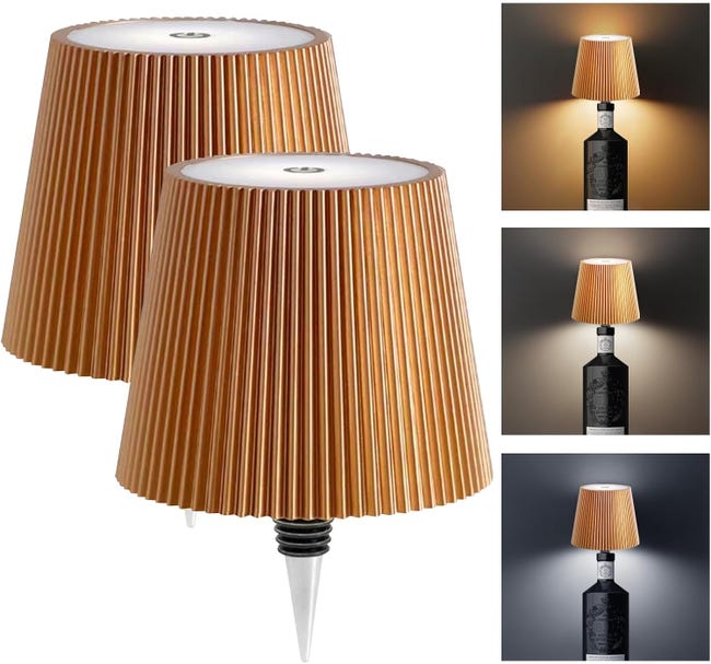 Lot De 2 Lampes De Table Led Rechargeables, Lampe Sans Fil Pour Bouteille De Vin, Trois Couleurs À Intensité Variable, Pour La Chambre À Coucher (or)