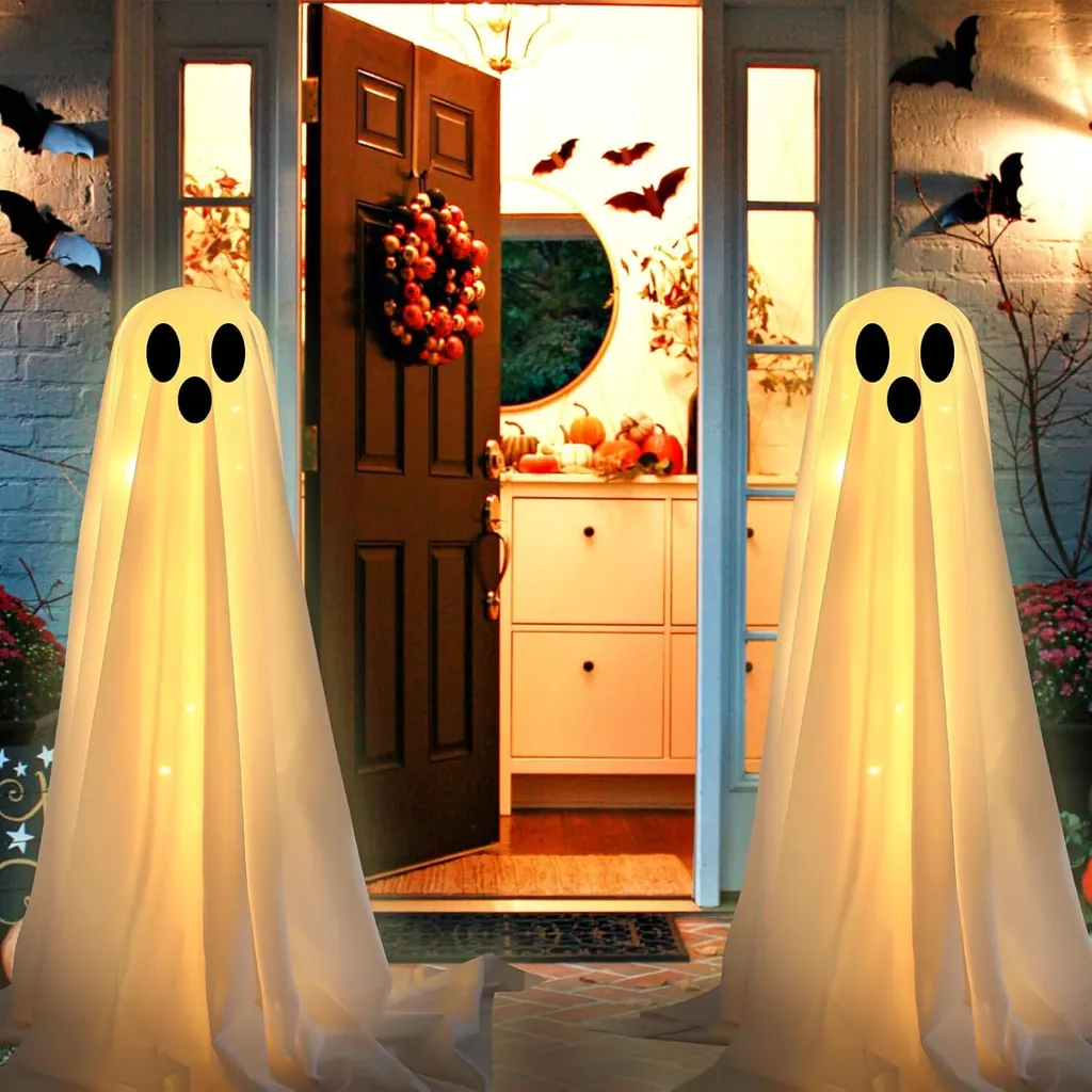 Halloween Ghost Light Up, Indoor Outdoor Spooky Ghost Halloween Decor With Light, Lighted Holiday Displays Halloween Ghost Decorations For Yard Front Porch Lawn