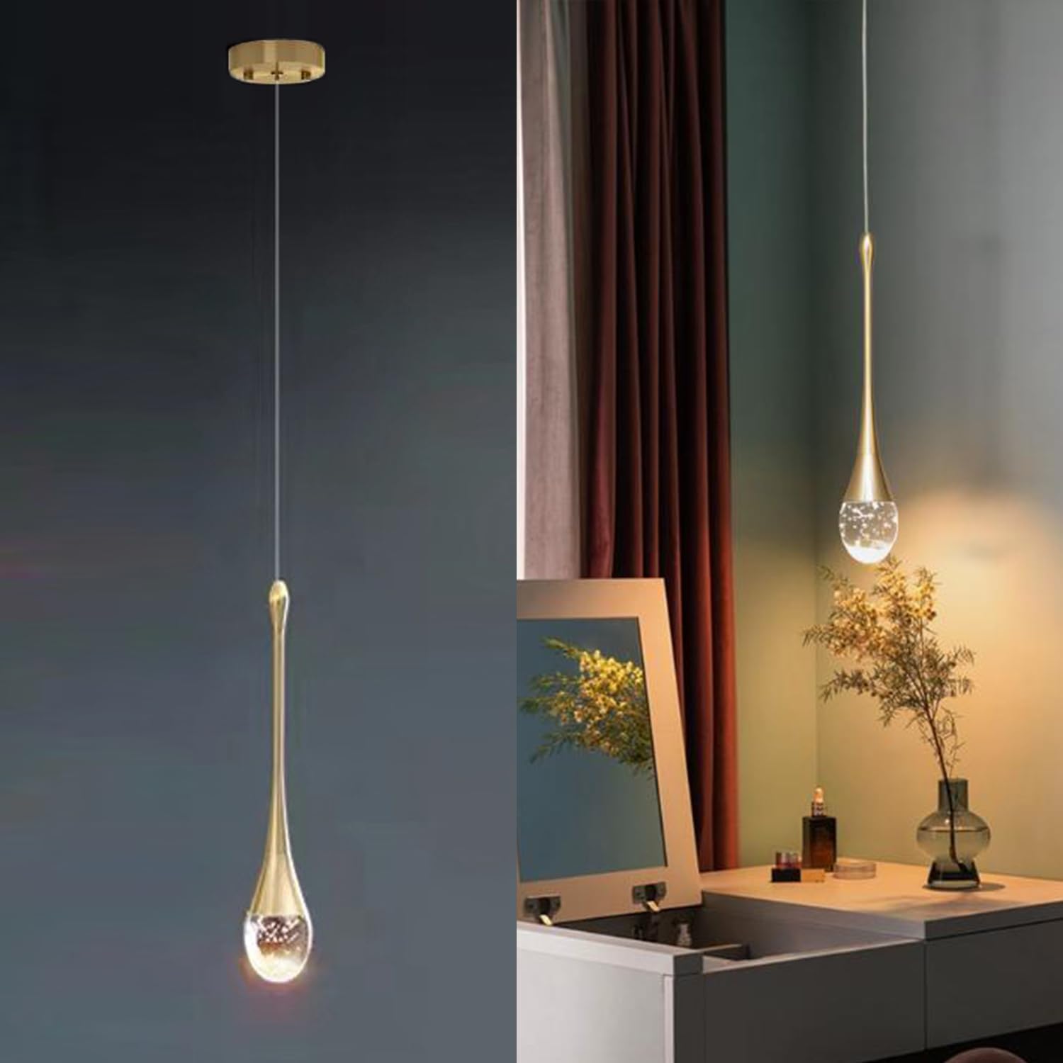 Lustre Led 5w Créatif Suspension Luminaire Moderne En Forme De Goutte D'Eau, Plafonnier En Cristal Lampe Suspendue Pour Salon Restaurant Escalier, Lumière Chaude [classe Énergétique A]