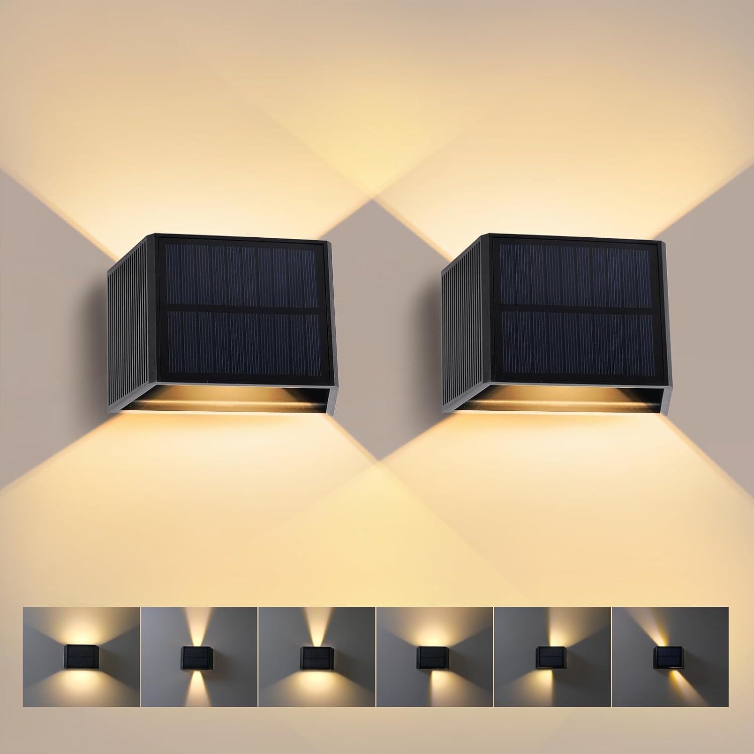 Applique Murale Exterieur Solaire, 2 Pièces Réglable Haut & Bas Lampe Solaire Murale Exterieur, 3000k Étanche Puissant Applique Solaire Pour Mur, Clôture, Jardin Patio, Terrasse [classe Énergétique A]