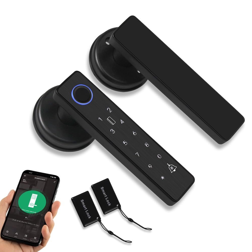Wifi Tuya Serrure De Porte Intelligente Serrure Électronique Biométrique Empreintes Digitales 13.56mhz Rfid Carte Sans Clé App Télécommande, Poignée De Serrure De Porte 5 En 1