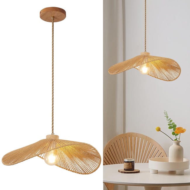 Suspension Bohème, Lustre En Corde De Chanvre Tressée À La Main, Lampe Suspendue De Style Wabi-sabi, Plafonnier Avec Ampoule, Lumière Chaude, Φ40cm