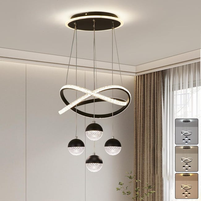 Lustre Moderne De Luxe, Suspension Led 101 W, Plafonnier Led À 4 Têtes En Acrylique, 3 Températures De Couleur Réglables, Hauteur Réglable, Φ 40 Cm