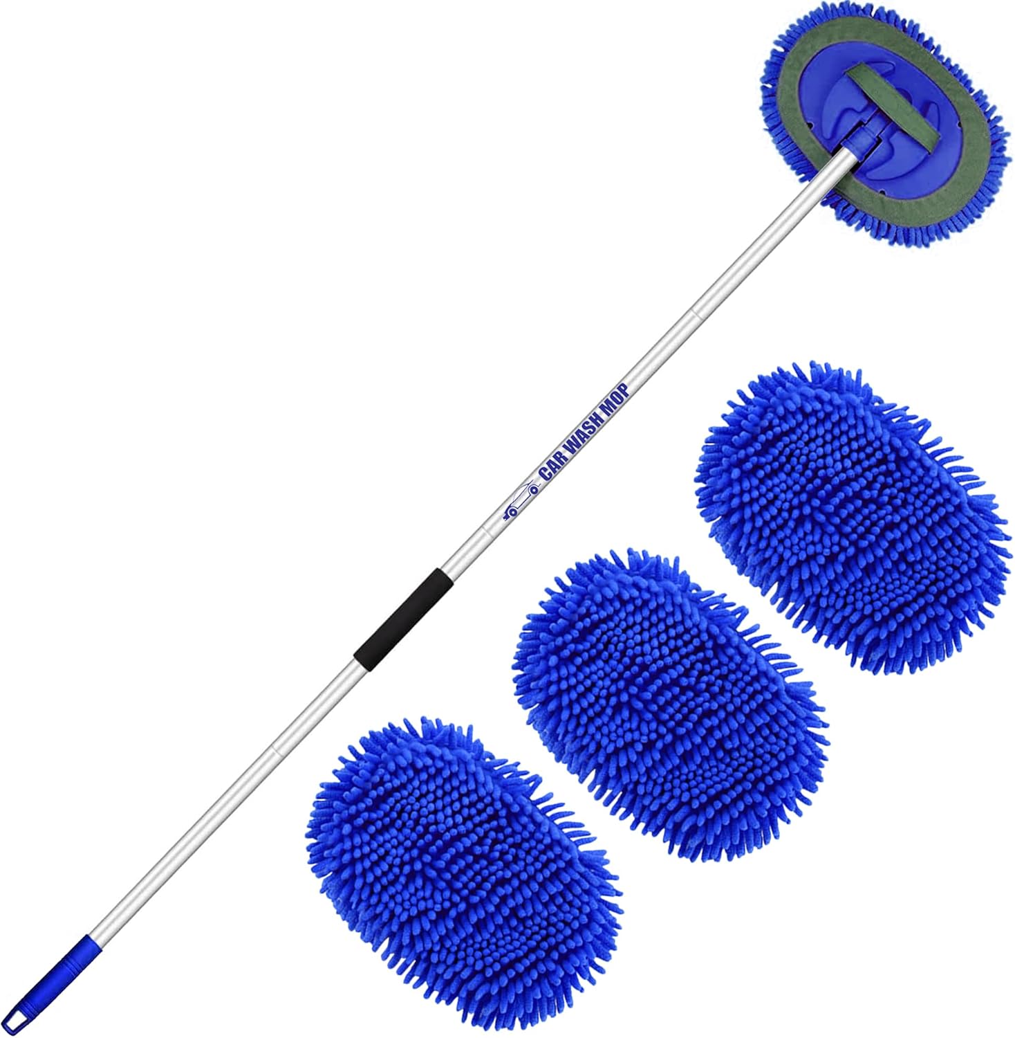 62" Brosse Lavage Voiture Manche Telescopique Balai Camion Microfibre Kit Pinceau Camping Car Caravane 2 En 1 Produit (3 Tête De Remplacement)