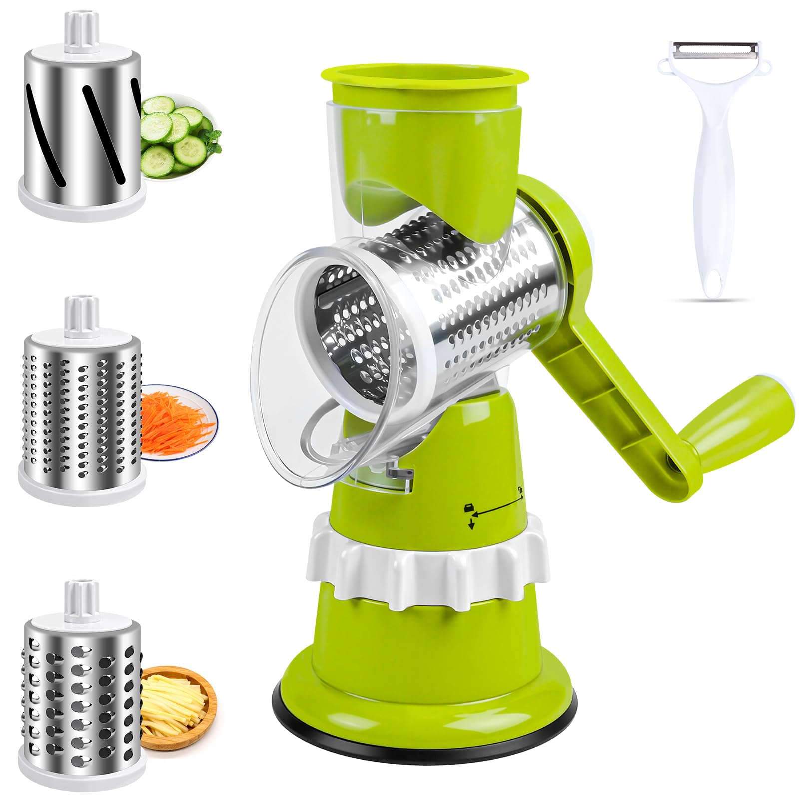 Coupe Legumes Multifonctions, Mandoline De Cuisine Manuelle 4 En 1 Avec 3 Lames De Tambour Détachables 1 Grattoir, Rapeuse Legume Pour Légumes, Fromage, Concombres, Carottes, Noix