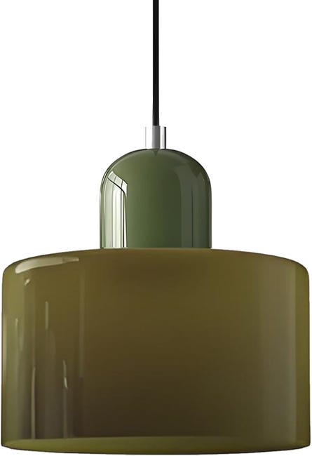 15cm Suspension Scandinave Moderne En Verre, Lampe Suspendue E27, Hauteur Réglable 200 Cm, Métal & Verre, Luminaire Design Pour Cuisine(vert Olive)