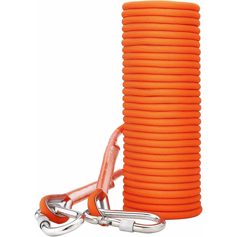 (30m)corde Escalade Cordettes Baudrier Paracorde Multifonctionnel En Polypropylène 8 Mm Avec Boucles Mousquetons Orange Pour Laisse Amarrage Escalade,randonnée,alpinisme,parachute,sauvetage